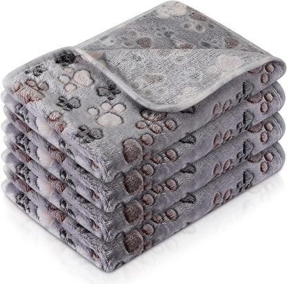 4 Pcs Pet Blanket Dog Puppy Blanket Paw Print Fleece Blanket for Small Medium Pet Dog Cat Warm Soft Sleep Mat Guinea Pig Cage Liners Blanket (Gray Medium(30 x 20.5 Inch))
