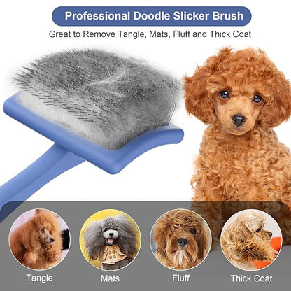 Slicker Brush for Dogs,Large Dog Brush for Grooming, Doodles Brush for Poodles, Goldendoodles and Labradoodles,Easy to Remove Tangles, Mats and Fluff- Blue