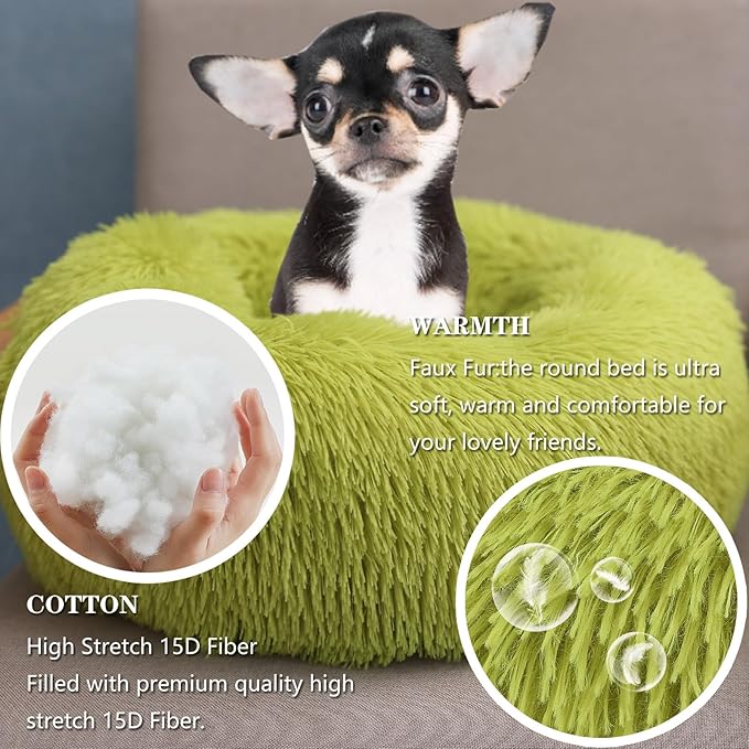 Extra Small Dog Bed Green Washable 15 inches Donut Soft Small Pet Bed 5 lbs