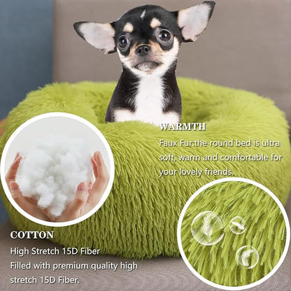 Extra Small Dog Bed Green Washable 15 inches Donut Soft Small Pet Bed 5 lbs