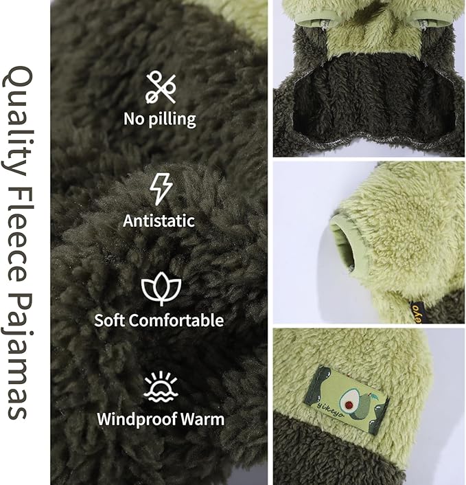 Dog Pjs for Small Dogs Chihuahua Yorkie Clothes Fleece Warm Puppy Pajamas Sweater Onesie Pink Pet Clothes Outfit Apparel (Green