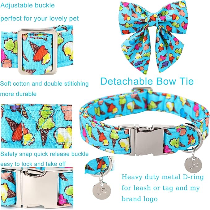 Summer Dog Collar with Bow Tie 8-12in
