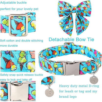 Summer Dog Collar with Bow Tie 8-12in