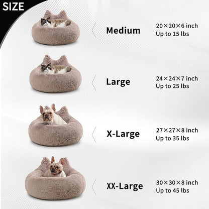 Westen Home Calming Small Dog Bed, Donut Washable Dog Beds for Small Dogs, 27 inches Anti-Slip Round Fluffy Plush Cute Dog Bed, Fits up to 35 lbs Pets, Brown