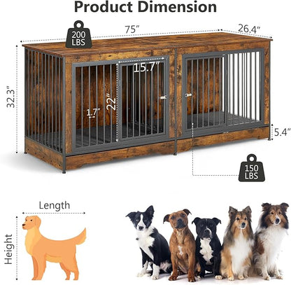 Rovibek Dog Crate TV Stand 75 Inch, 2 Dogs,