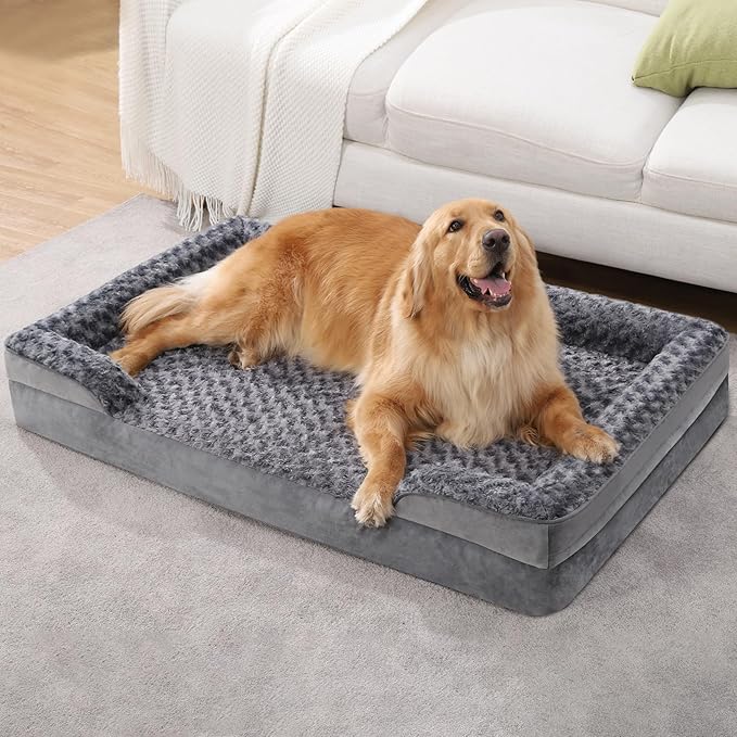 KSIIA Orthopedic Dog Beds Large Sized Dog Couch Waterproof Dog Bed Washable Dog Bed Egg Foam Pet Bed with Removable Bolster & Nonskid Bottom Large Dog Bed Sofa 36 x 27 x 6 Inch