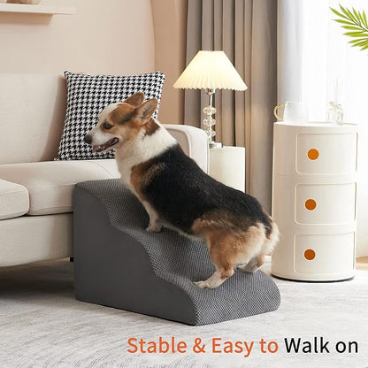 Premium 3-Step Dog Stairs & Steps for Small Dogs 30D Foam