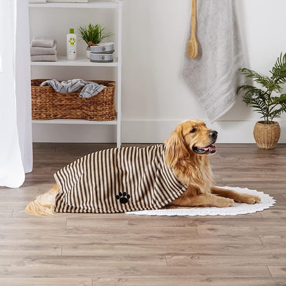 Bone Dry Pet Grooming Towel Collection Absorbent Microfiber X-Large, 41x23.5", Striped Brown