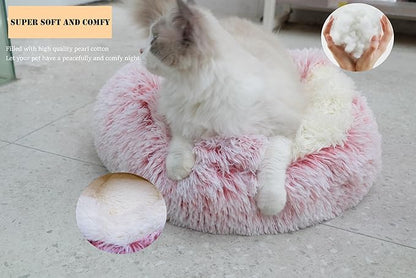 Calming Round Dog Beds &Cat Cave Bed with Hooded Cover 25.6X 25.6inch)