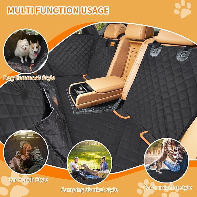 Large Dog Car Seat Cover for Back Seat 100% Waterproof 600D 6-Layer
