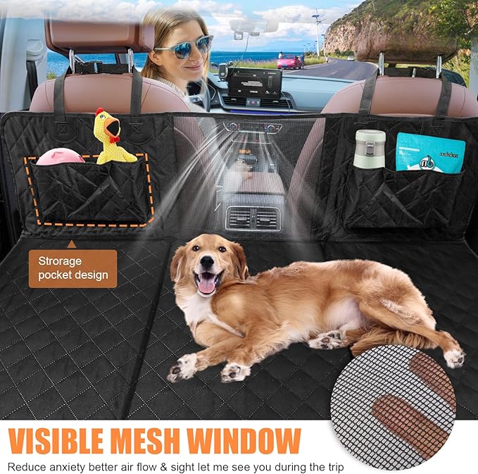 Back Seat Extender for Dogs Hard Bottom Dog Car Seat Cover for Back Seat Dog Seat Extender-Supports up to 330lbs-Dog Hammock for Camping & Travel