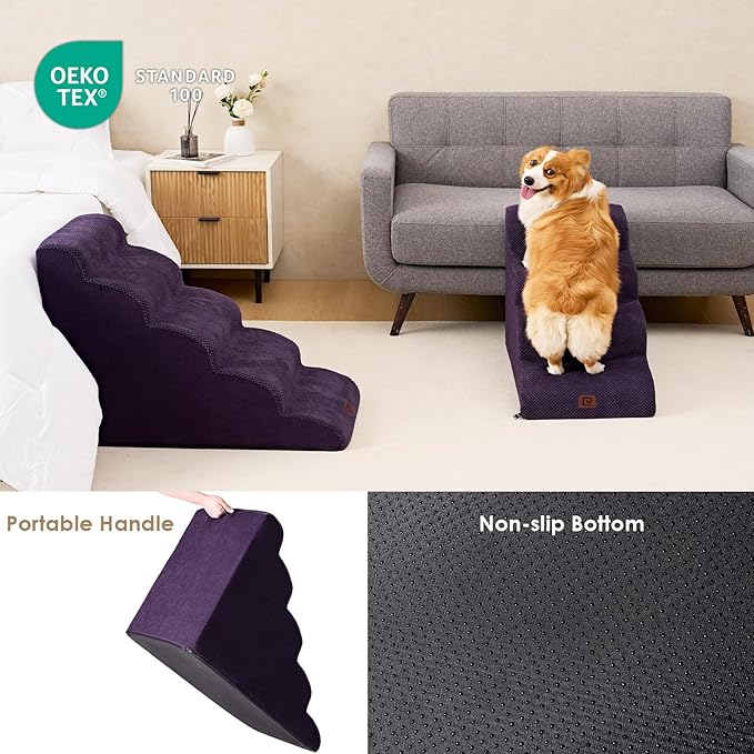 EHEYCIGA Curved Dog Stairs for High Beds 19.7" H 4-Step Dog