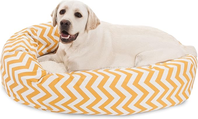 40 inch Yellow Chevron Sherpa Bagel Dog Bed