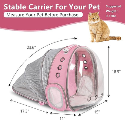 TOYSINTHEBOX Cat Backpack Carrier, Expandable Breathable Pet Bubble Backpack for Cat Small Dog Airline Pet Travel Carrying Bag for Hiking, Travel, Camping & Outdoor Up to 13 Lbs Pink