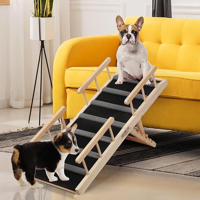 Wooden Dog Ramp for Car Dog Stairs for High Beds, Foldble Pet Steps with Handrail Dog Ramps for Large Dogs Older Animals