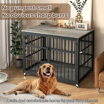 Rovibek Dog Crates for Large Dogs 38.4", Heavy 2 Doors 4 Wheels,