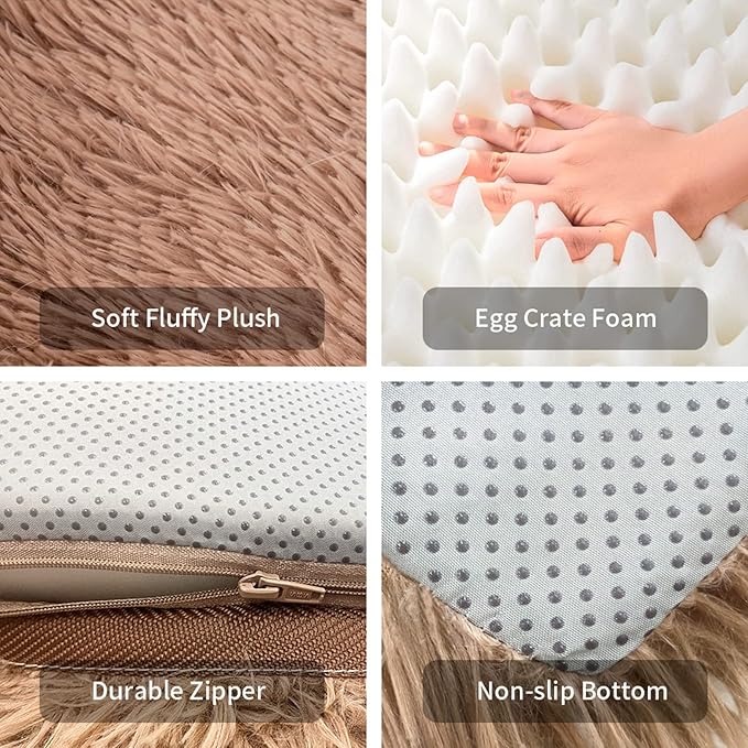 Dog Beds for Large Dogs Large Fluffy Plush Dog Bed Cat Bed Dog Crate Pad Washable Dog Crate Bed Pet Bed Sleeping Mat (Large