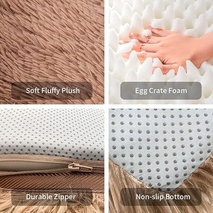 Dog Beds for Large Dogs Large Fluffy Plush Dog Bed Cat Bed Dog Crate Pad Washable Dog Crate Bed Pet Bed Sleeping Mat (Large