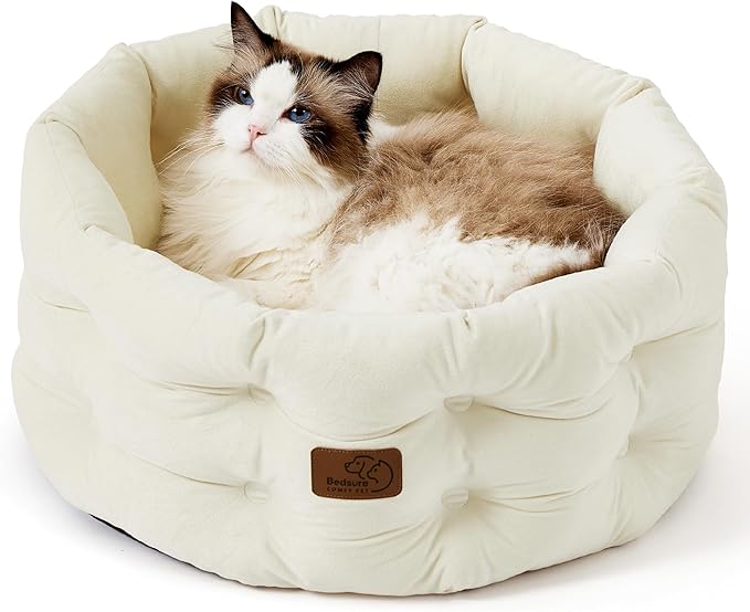 Bedsure Round Cat Beds for Indoor Cats 20x20x9inches, Soft
