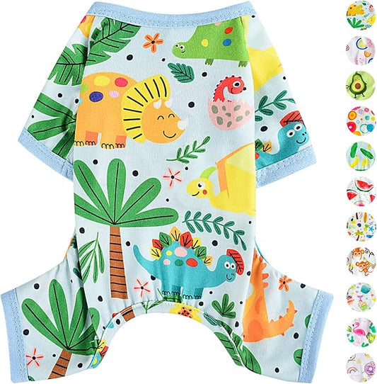 Dog Pajamas Pjs Spring Summer Dog Clothes for Small Dogs Girl - Boy - Medium Size Dogs, Soft Stretchy Puppy Clothes Doggie Onesies Cat Pet Jammies Outfit (Dinosaur Blue, X-Small)