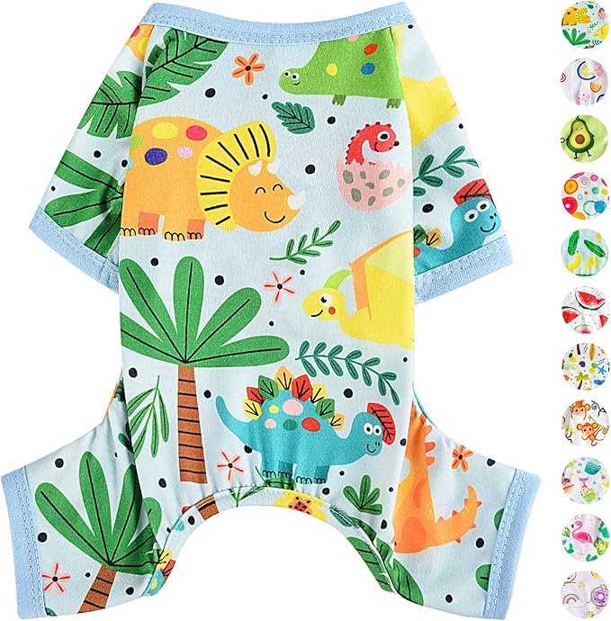 Dog Pajamas Pjs Spring Summer Dog Clothes for Small Dogs Girl - Boy - Medium Size Dogs, Soft Stretchy Puppy Clothes Doggie Onesies Cat Pet Jammies Outfit (Dinosaur Blue, Small)