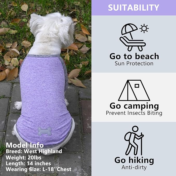 KYEESE 2 Pack Dog ShirtsQuick Dry Breathable Lightweight Protects Against Foxtails Dog T-Shirts with Reflective Label Puppy Shirts for Small Dogs Sun Protection