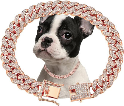 Rosegold Dog Chain Collar Diamond Cuban Link Dog 13mm Wide Cats(20inch)
