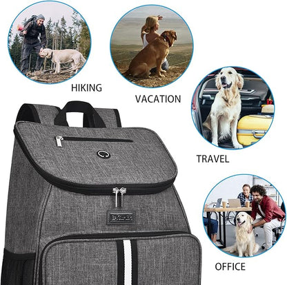 BAGLHER丨Dog Travel Bag, Airline Approved Pet Supplies Backpack, Dog Travel Backpack Accessories Set with 2 Silicone Collapsible Bowls and 2 Food Baskets, Gray