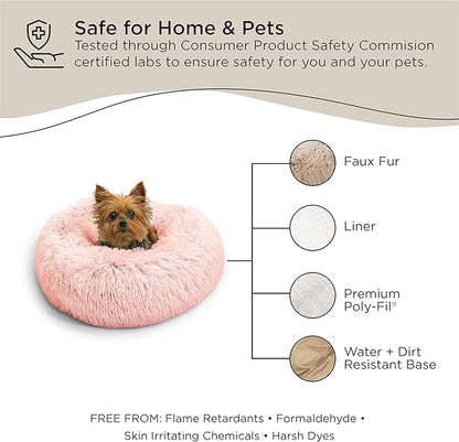 Best Friends by Sheri The Original Calming Donut Cat and Dog Bed in Shag Fur Candy Pink 18"