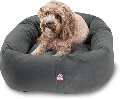 Majestic Pet 32 Inch Suede Calming Dog Bed Washable – Cozy Soft Round Dog Bed with Spine Support for Dogs to Rest their Head 32x23x7 (Inch)