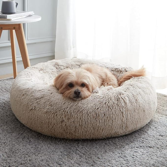 WESTERN HOME WH Calming Dog & Cat Bed, Anti-Anxiety Donut Cuddler Warming Cozy Soft Round Bed, Fluffy Faux Fur Plush Cushion Bed for Small Medium Dogs and Cats