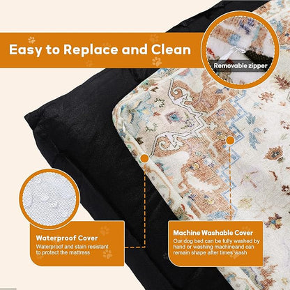 BALAPET Large Dog Bed Boho Style Soft Low-Pile Floral Dog Crate Beds High Density Foam Padded Pet Bed