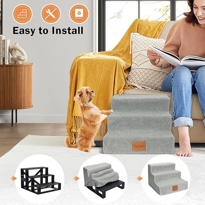 Topmart Dog Stairs for Small Dogs 3-Step,12”H,Pet Dog