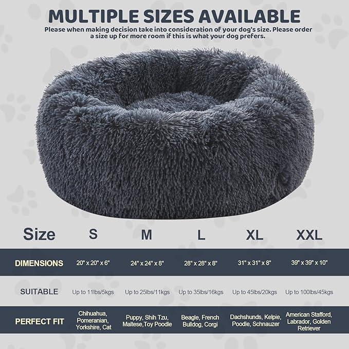 Calming Dog Bed for Medium Large Dogs 31", Dark