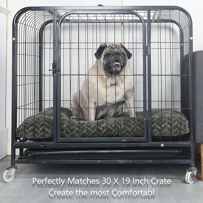 19x30 Dog Crate Bed for Medium Dogs Washable,30 in Dog Crate Bed Super Comfy Pet Bed for Joints,Soft Dog Pad with Deluxe Non Slip Bottom fit Kennel or Cage Anti Anxiety for Crate Sleeping Pillow,Olive