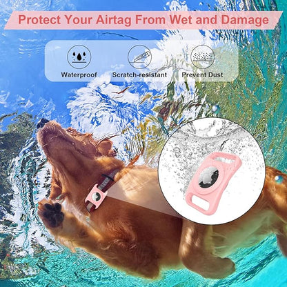 SANKALA Waterproof Airtag Case for Dog Collar, [2 Pack] Airtag Dog Collar Holder, TPU & Silicone Full Body Covered Anti-Lost Apple Air Tag Collar Holder Airtag Case for Pet Collar Backpack, Pink