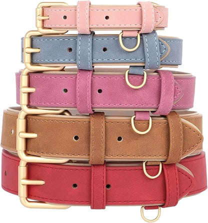 Didog Soft Padded Leather Dog Collar, Adjustable Dog Collars for Medium Dogs, Heavy Duty Medium Dog Collar Leather with Metal Buckle and D Ring,Red,M