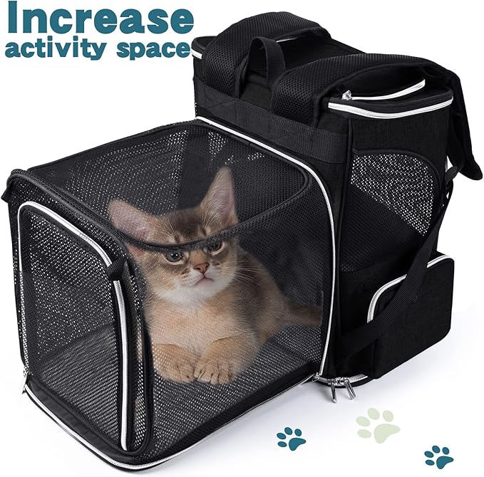 BAGLHER Expandable Pet Carrier Backpack，Pet Backpack for Small Cats Puppies Dogs Bunny, Airline-Approved Ventilate Backpack for Travel, Hiking and Outdoor Use. Black