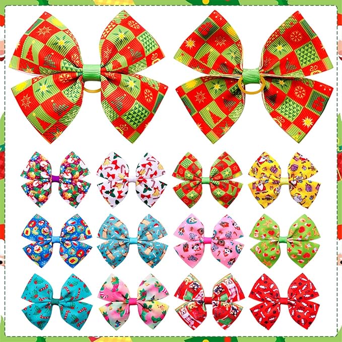 24Pcs/12 Pairs 4" Big Dog Hair Bows Christmas