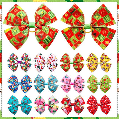 24Pcs/12 Pairs 4" Big Dog Hair Bows Christmas