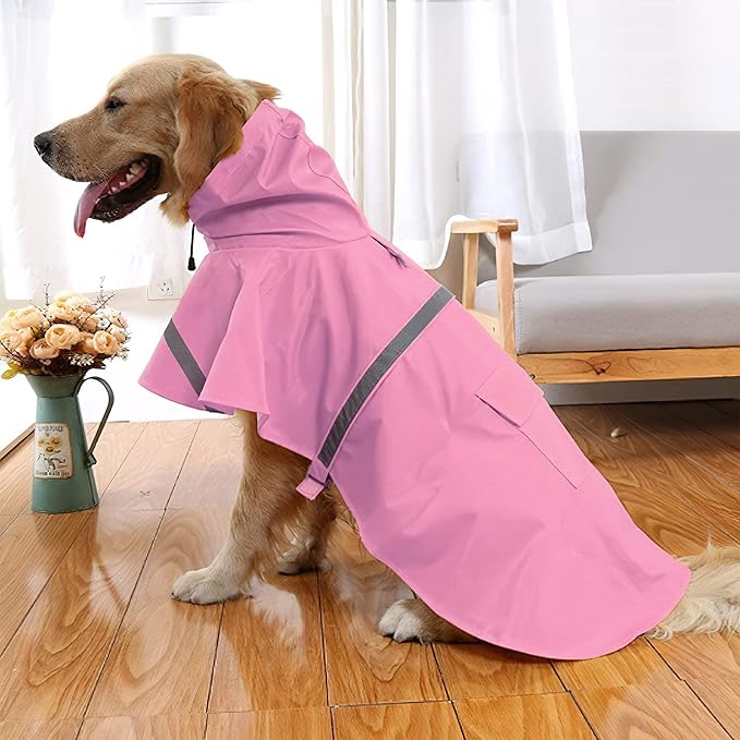 NACOCO Large Dog Raincoat Adjustable Pet Water Proof Clothes Lightweight Rain Jacket Poncho Hoodies with Strip Reflective (M
