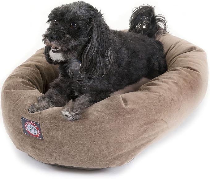 Majestic Pet 24 Inch Suede Calming Dog Bed Washable – Cozy Soft Round Dog Bed with Spine Support for Dogs to Rest their Head 24x19x7 (Inch)