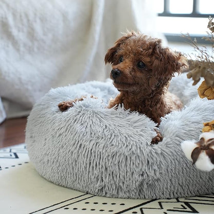Tiny Dog Bed Fluffy Puppy Bed Washable Donut 15 Inches