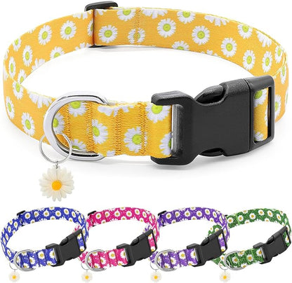 BiPawTi Dogs Collar Cute Flower Floral Dog Collars for Girl Female Small Dogs with Daisies Charms