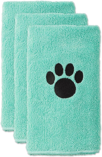 Bone Dry Pet Grooming Towel Collection Embroidered Absorbent Microfiber Drying Set, 15x30, Aqua, 3 Count