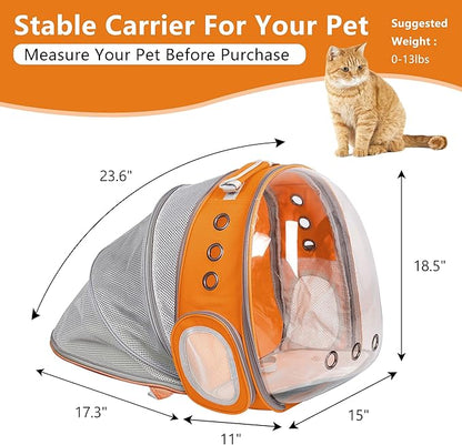 TOYSINTHEBOX Cat Backpack Carrier, Expandable Pet Bubble Backpack for Cat Small Dog Pet Travel Carrier Breathable Carrying Bag for Hiking, Travelling, Walking, Camping & Outdoor Up to 13 Lbs Orange