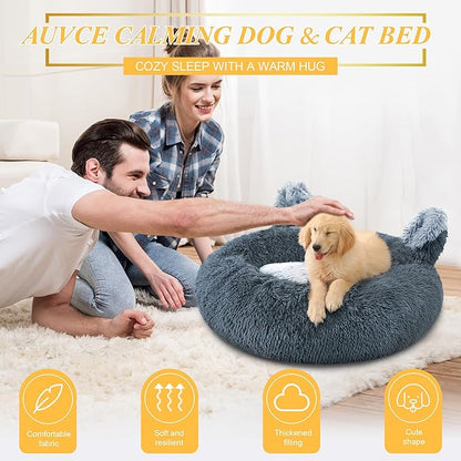 Calming Donut Dog Bed for Small Dogs and Cats 20" Grey