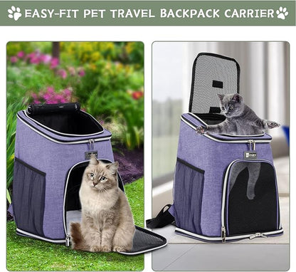 BAGLHER Cat Backpack Carrier, Mesh Pet Cat Carrier for Medium Small Dog Cat Puppy Kitten Bunny up to 18lbs, Dog Travel Backpack for Picnic Hiking Walking Cycling, Purple