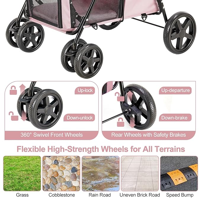 Double Pet Stroller for Dogs and Cats with 2 Detachable Carrier 4 Wheels,