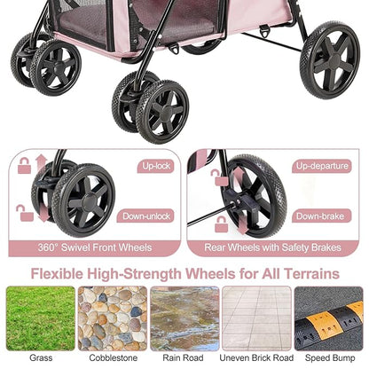 Double Pet Stroller for Dogs and Cats with 2 Detachable Carrier 4 Wheels,